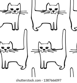 black drawn cats look in two directions on a white background