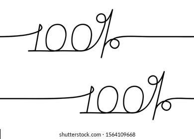 Black drawn continuous line 100 percent, seamless pattern. Concept of number of ending, completion, total, coverage, success. Vector illustration on white background