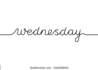 Black drawn continuous line word Wednesday. Third day of week, work day. Vector illustration on white background