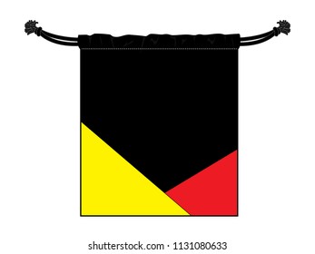 Black Drawstring Bag With Yellow-Red Ptinting Design Vector