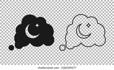 Black Dreams icon isolated on transparent background. Sleep, rest, dream concept. Resting time and comfortable relaxation.  Vector