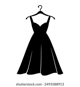 Black dress on hanger, Dress Icon vector on white background