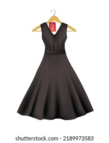 Black  dress on a hanger with sale tag, vector