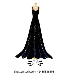 Black dress on mannequin. Beautiful party dress on mannequin.