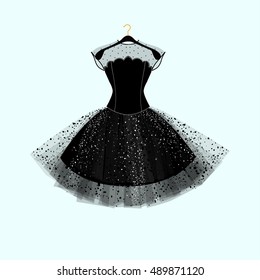 Black Dress. Party Dress. Vector Fashion Illustration