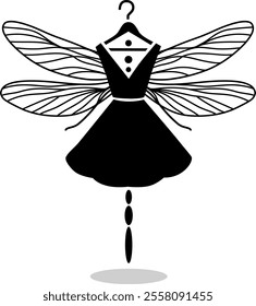 Black dress and wings dragonfly vector illustration. 