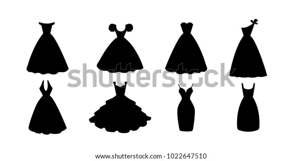 黒いドレスのコレクション ファッションアパレルセット 夕暮れやカクテルの短い長い服のシルエットアイコン 白い背景にベクターイラスト のベクター画像素材 ロイヤリティフリー