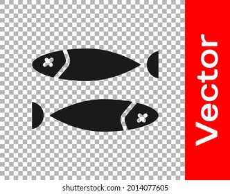 Black Dried fish icon isolated on transparent background.  Vector Illustration