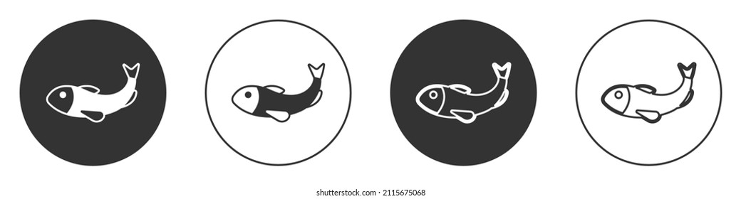 Black Dried fish icon isolated on white background. Circle button. Vector