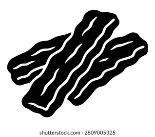 Black dried meat strips with wavy texture lines isolated on white background for jerky snack, pet treats, food label, sticker, and clipart design.