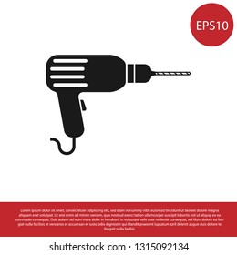Black Drill machine icon isolated on white background. Vector Illustration