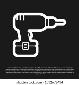 Black Drill machine icon isolated on black background. Vector Illustration
