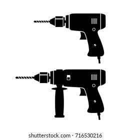 Black drill vector icons on white background