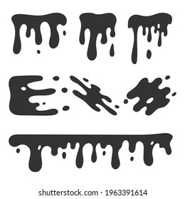 Black drip, blob, splash ink, stain, splatter vector set isolated on a white background.
