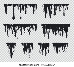 Black drip vector set isolated on a transparent background.