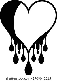 Corazón negro que gotea aislado en el fondo blanco