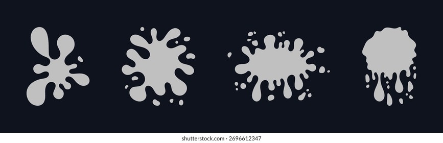 Tinta negra goteando. Manchas aisladas de pintura, manchas de aceite flotante conjunto de Vector