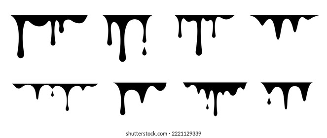 Black Dripping Ink. Black Paint Blots Vector Set. Ink Splatter Black, Stain And Drip Illustration