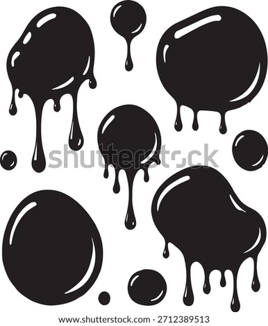 Black dripping ink vector. Floating oil blots vector set. Blob paint, ink splatter