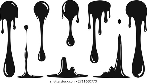 Líquido de goteo negro sobre fondo blanco Arte vectorial de salpicadura