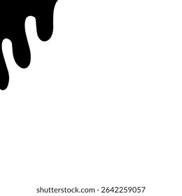 Zwarte druppelende vloeistofvormen aan de linkerbovenkant tegen een witte achtergrond. Het ontwerp roept het uiterlijk van verf of inktdruppels op en kan worden gebruikt voor moderne of abstracte thema's.