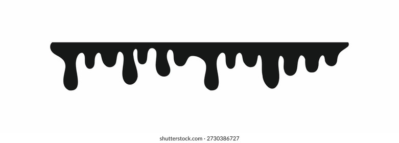 Black dripping liquid silhouette vector isolated on white. Seamless paint, oil, or chocolate drips for creative design