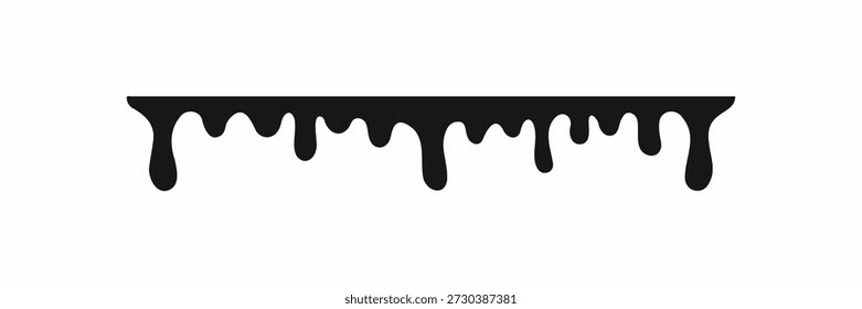 Black dripping liquid silhouette vector isolated on white. Seamless paint, oil, or ink drips for creative graphic design