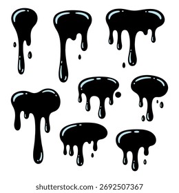 Black Dripping Liquid Splash Collection for Paint, Oil, or Ink Design Vector