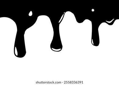 Black dripping oil stain, melt drips , liquid, ink silhouettes isolated vector illustration. Dripping liquid. Melt drop. Flowing liquid isolated on white background. leak, splash, spilled liquid. 
