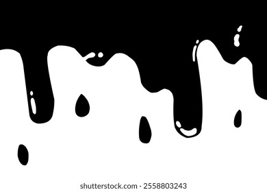 Black dripping oil stain, melt drips , liquid, ink silhouettes isolated vector illustration. Dripping liquid. Melt drop. Flowing liquid isolated on white background. leak, splash, spilled liquid. 
