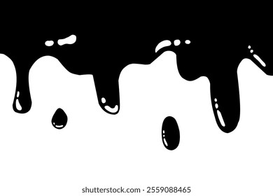 Black dripping oil stain, melt drips , liquid, ink silhouettes isolated vector illustration. Dripping liquid. Melt drop. Flowing liquid isolated on white background. leak, splash, spilled liquid. 
