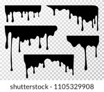 Black dripping oil stain, sauce or paint current vector silhouettes isolated. Liquid splash, splatter border, trickle leak illustration