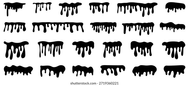 Formas negras de goteo y limo líquido. Elementos decorativos de estilo horror con gotas que fluyen