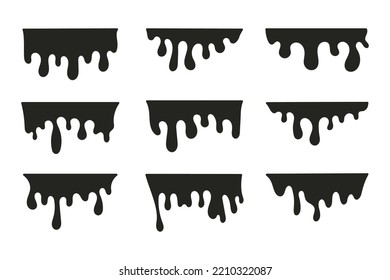 Black dripping paint, melting chocolate or drip of oil. Flat vector illustration of splash ink flows