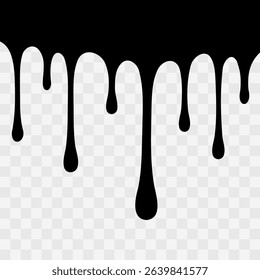 Black dripping paint silhouette. Vector illustration on checkered background