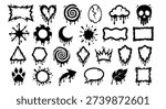 Black Dripping Slime Frames and Elements Set Isolated on White Background, Cartoon Goo Shapes Collection