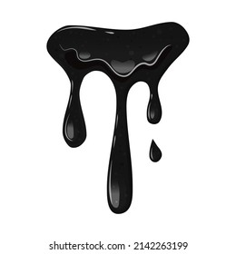 Black dripping slime on a white isolated background. Viscous liquid, oil. Vector cartoon illustration