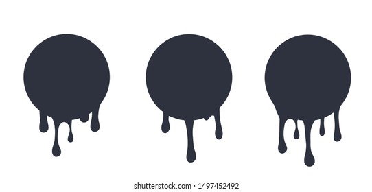 Black dripping slime seamless set. Flowing black fluid. Paint drops and blots.ime halloween signboard. black and white detailed vector illustration