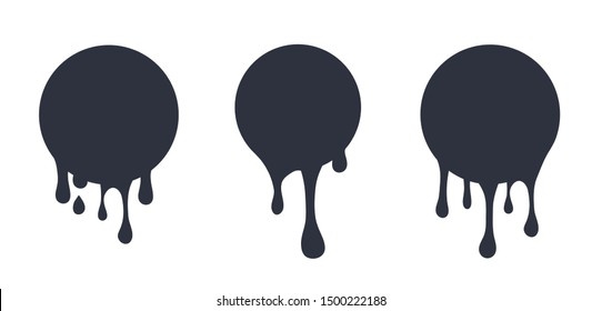 Black dripping slime seamless set. Flowing black fluid. Paint drops and blots.ime halloween signboard. black and white detailed vector illustration