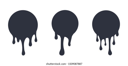 Black dripping slime seamless set. Flowing black fluid. Paint drops and blots.ime halloween signboard. black and white detailed vector illustration