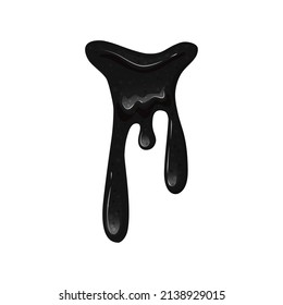 Black dripping viscous liquid. Flowing slime, oil, poison. Vector cartoon illustration.