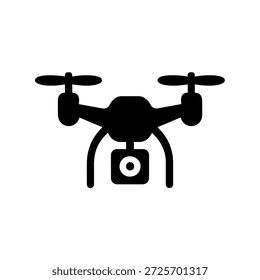 Icono de dron negro con una cámara, que representa el cuadricóptero, la Fotografía Aéreas, la tecnología de drones, la videografía, el UAV, la cámara voladora y el símbolo tecnológico moderno. Perfecto para App, Sitios web, presentaciones y proyectos de diseño.