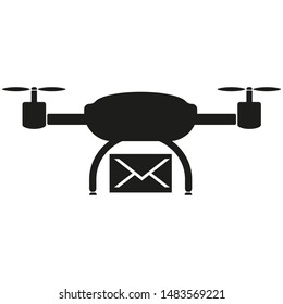 Black drone with a a package icon isolated on white background