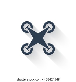 Black Drone Quadcopter icon with long shadow