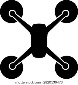 Black drone silhouette vector illustration featuring quadcopter aerial device. Modern remote flight technology graphic symbol for engineering concepts.