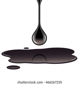 Black Drop Of Crude Oil Or Ink And Puddle