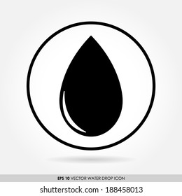 Black drop icon in circle - can be used as blood, oil & lubricant
