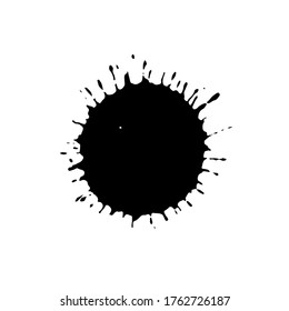 Black drop isolated on white background. Grunge splash texture. Vector illustration.