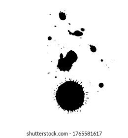 Caída negra aislada sobre fondo blanco. Grunge la textura de salpicadura. Ilustración vectorial.