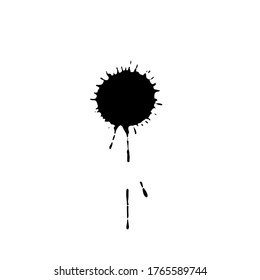 Black drop isolated on white background. Grunge splash texture. Vector illustration.